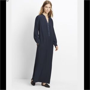 Vince Elegant Navy Blue 100% silk Maxi Dress